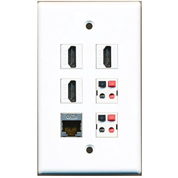 RiteAV - 3 HDMI 1 Port Shielded Cat6 Ethernet 2 Port Speaker Wall Plate