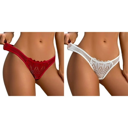 (2-Pack) Kcodviy Women s Lace Underpants Panties Women Pack Women s Transparent Mesh Hook Womens Briefs Cotton Underwear Bulk Briefs Breathable Low Waist Womens Bikini Panties Microfiber Seamle