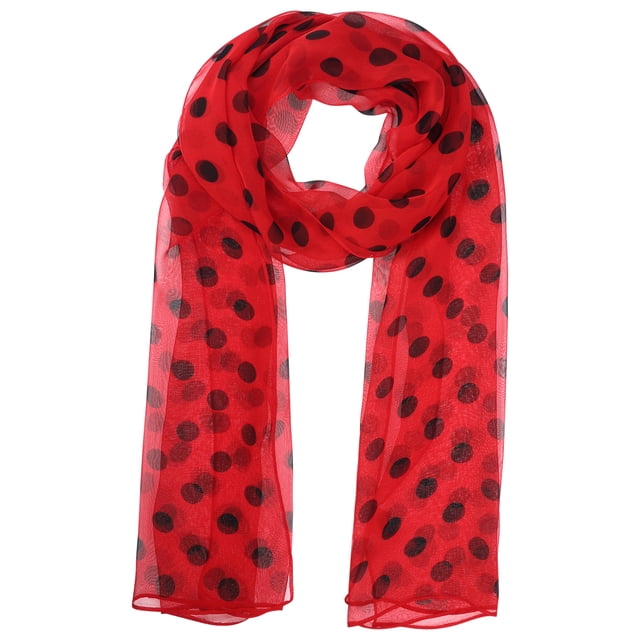 INSPIRAR CHIC Bufanda de Chiffon con Lunares de los Años 50 para Mujeres, Chal de Cabeza Largo Suave y Ligero Retro para Todas las Temporadas 70.9"x27.6" Rojo
