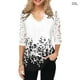 thumbnail image 1 of Blusa Camiseta de manga 3/4 con cuello en V Estampado de encaje Mujer Blusa de verano Top, Blanco, 3XL Kearding AP002096-30, 1 of 5