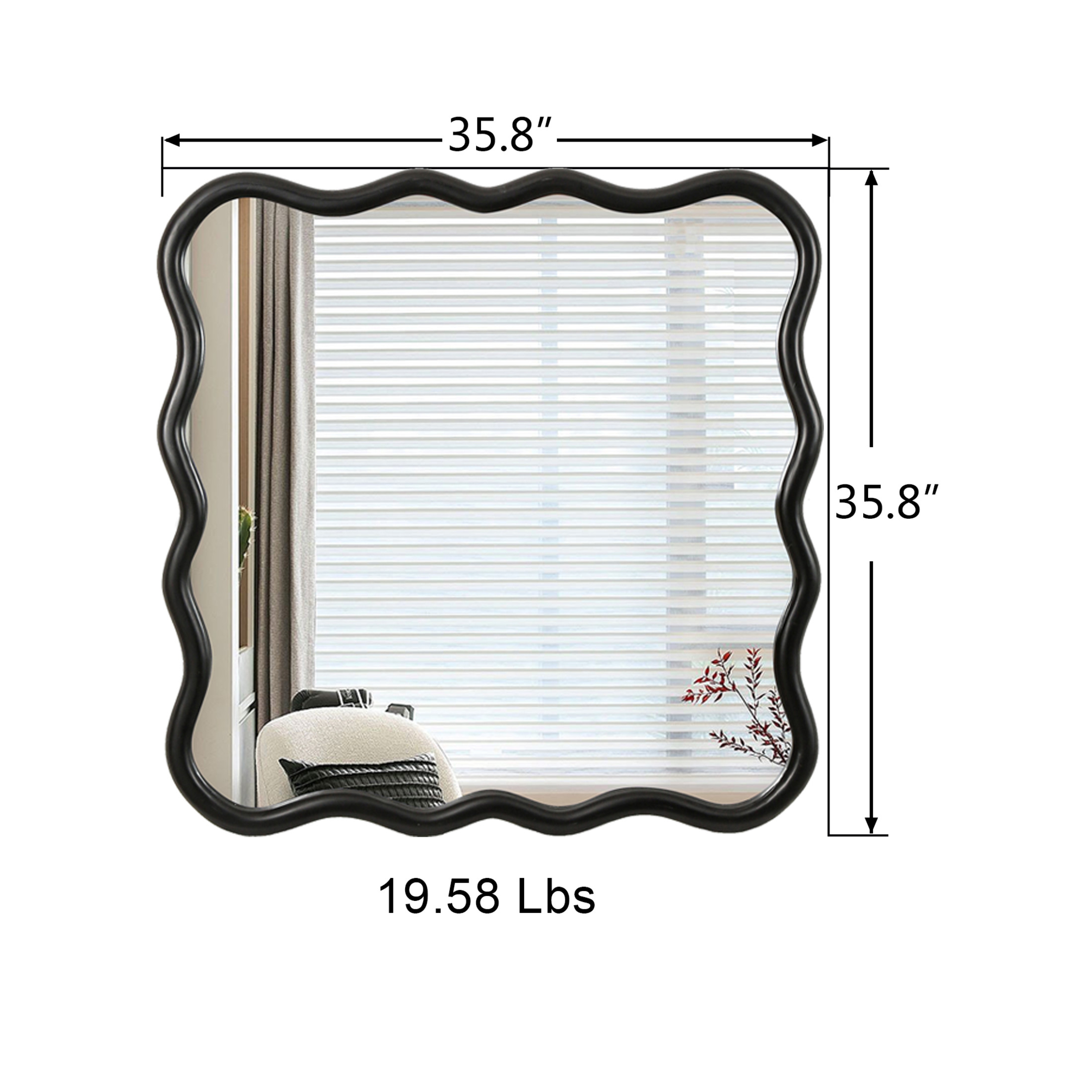 Noble House Wavy Square Solid Wood Mirror, Modern Wall Decor for Bathroom, Bedroom or Entryway, Black