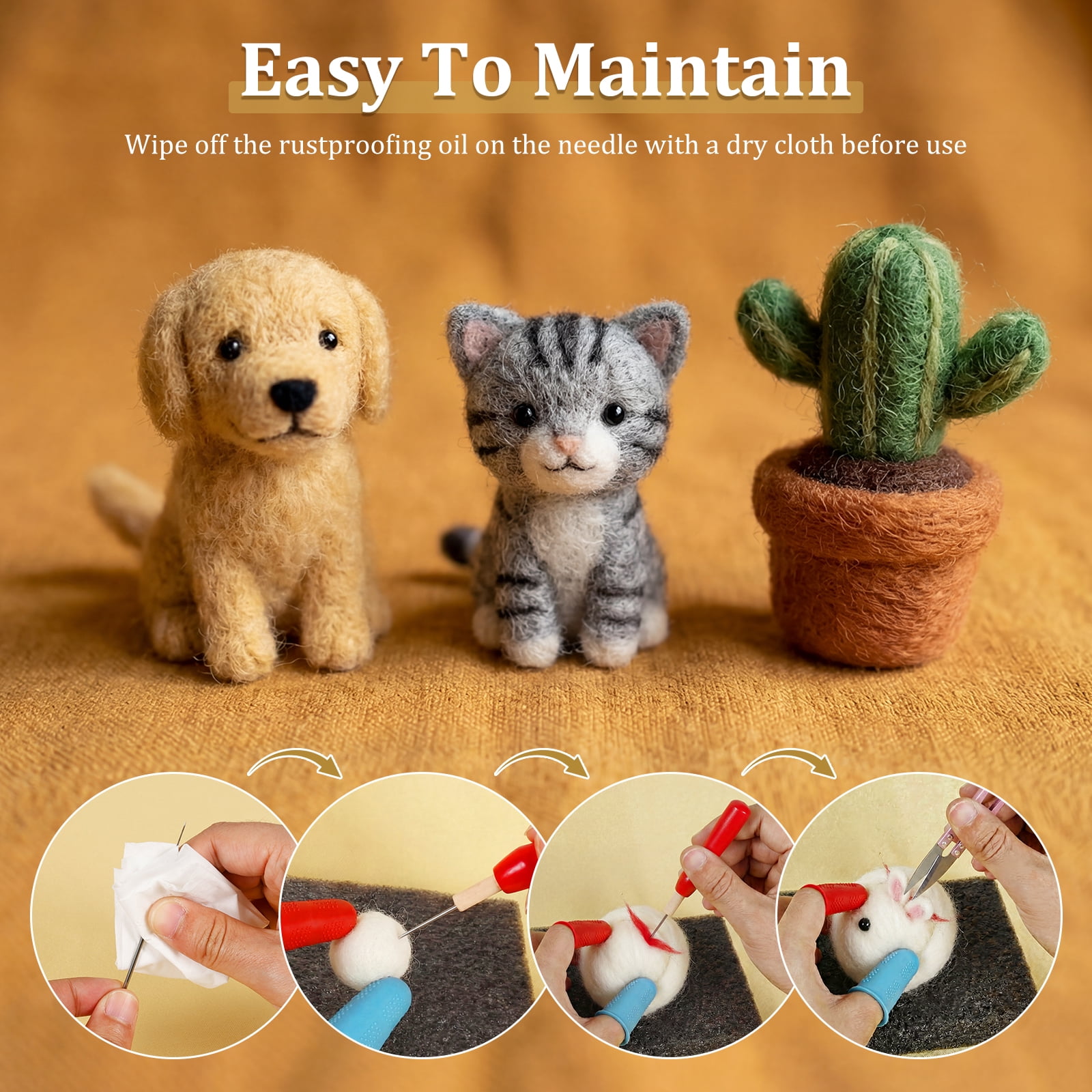 Grusce Needle Felting Tool Set Practical Wool Felting Needle Supplies Set Include Awl Finger Sleeves Glue Stick Scissors for DIY Crafts Beginner