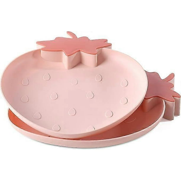 Kawaii Strawberry Plastic Trays Snack Plates Kitchen Bowls,2 Pack Plastic Plates Serving Platters Food Tray Decorative Serving Trays for Candy,Fruits