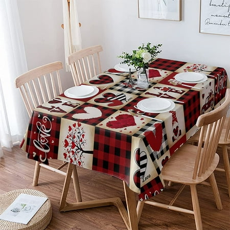 

Waterproof Tablecloth Rectangle Washable Table Cloths Vintage Valentine s Day Love Heart Gnome Truck Check Oil Proof Table Cover for Kitchen Dining/Party/Holiday/Wedding Table Buffalo Plaid Lattice