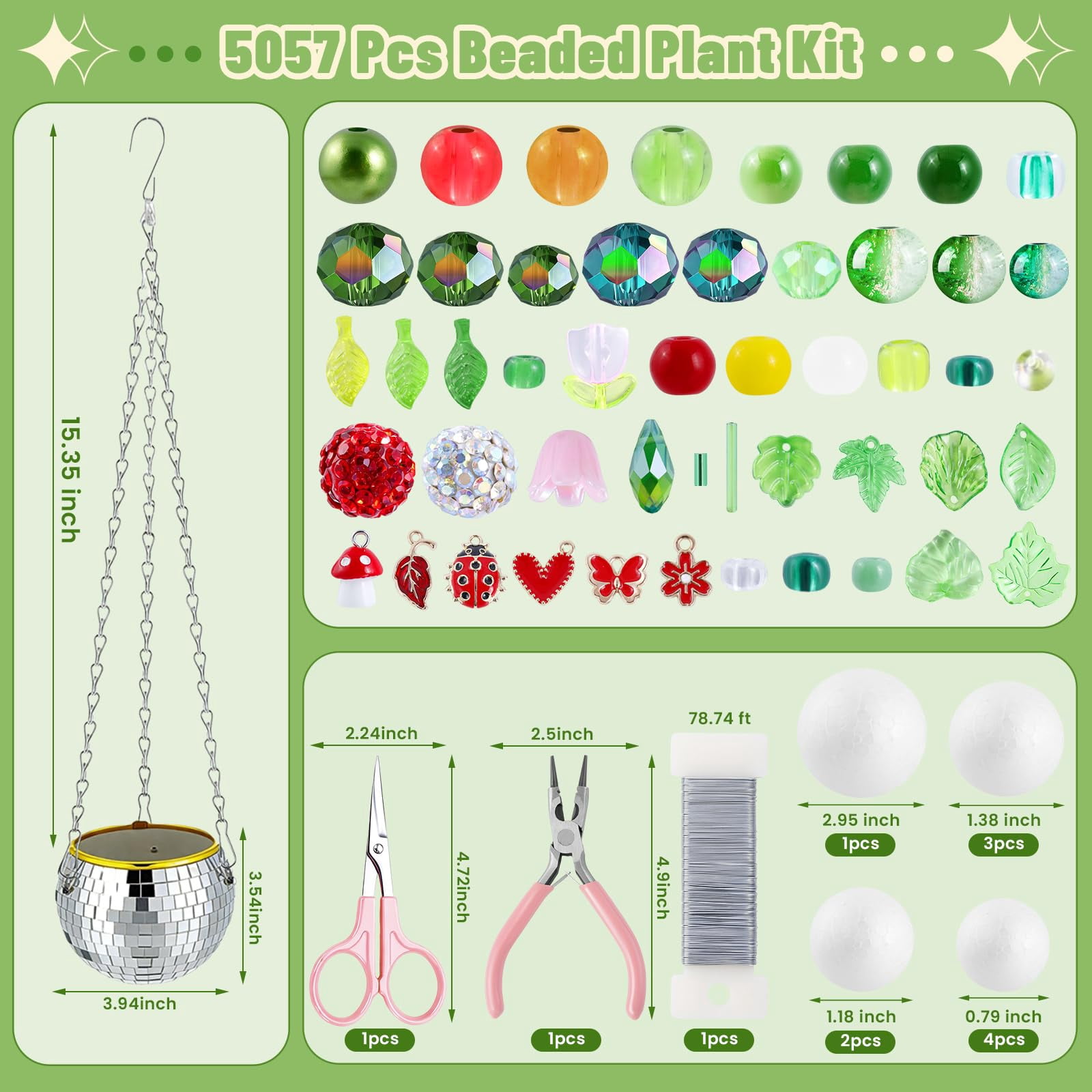 5500 Pcs DIY Beaded Plant Kit, Forever Plant Beaded Leaf Flower Beads Plant Making Equipped with a Flower Pot,Green Glass Crystal Waterdrop