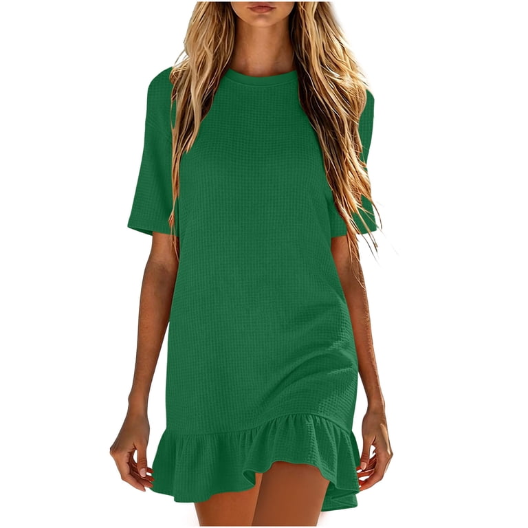 green waffle dress Olive Green Cotton Waffle Square Neck Tiered Midi Dress