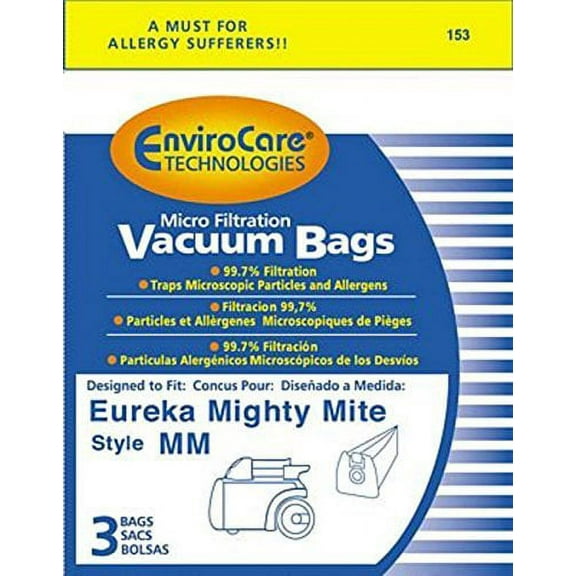 EnviroCare Replacement Micro Filtration Vacuum Cleaner Dust Bags made to fit Eureka Style MM Eureka Mighty Mite 3670 and 3680 Series Canisters 3 pack
