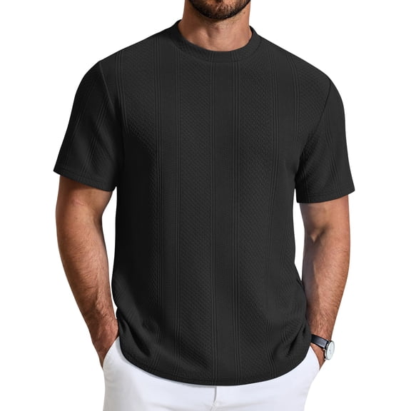 COOFANDY Men' T-Shirt Short Sleeve Crew Neck Textured Shirts Classic Knit Pullover Tees