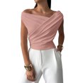thumbnail image 2 of Top Corto de Verano con Hombros Descubiertos para Mujer, , Sin Mangas, con un Solo Hombro Fruncido, Estilo Y2K, para Salir Rosa M, 2 of 7