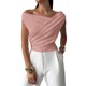 thumbnail image 2 of Top Corto de Verano con Hombros Descubiertos para Mujer, , Sin Mangas, con un Solo Hombro Fruncido, Estilo Y2K, para Salir Rosa M, 2 of 7