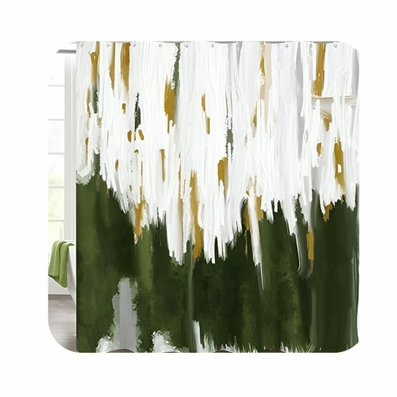 AUQ Abstract Extra Long Shower Curtain 72 X 84",Modern Ombre 84 Inch Xl Shower Curtains for Chic Vintage Bathroom Decor,Brush Strokes Oil Painting Fabric Shower Curtain,Olive Green