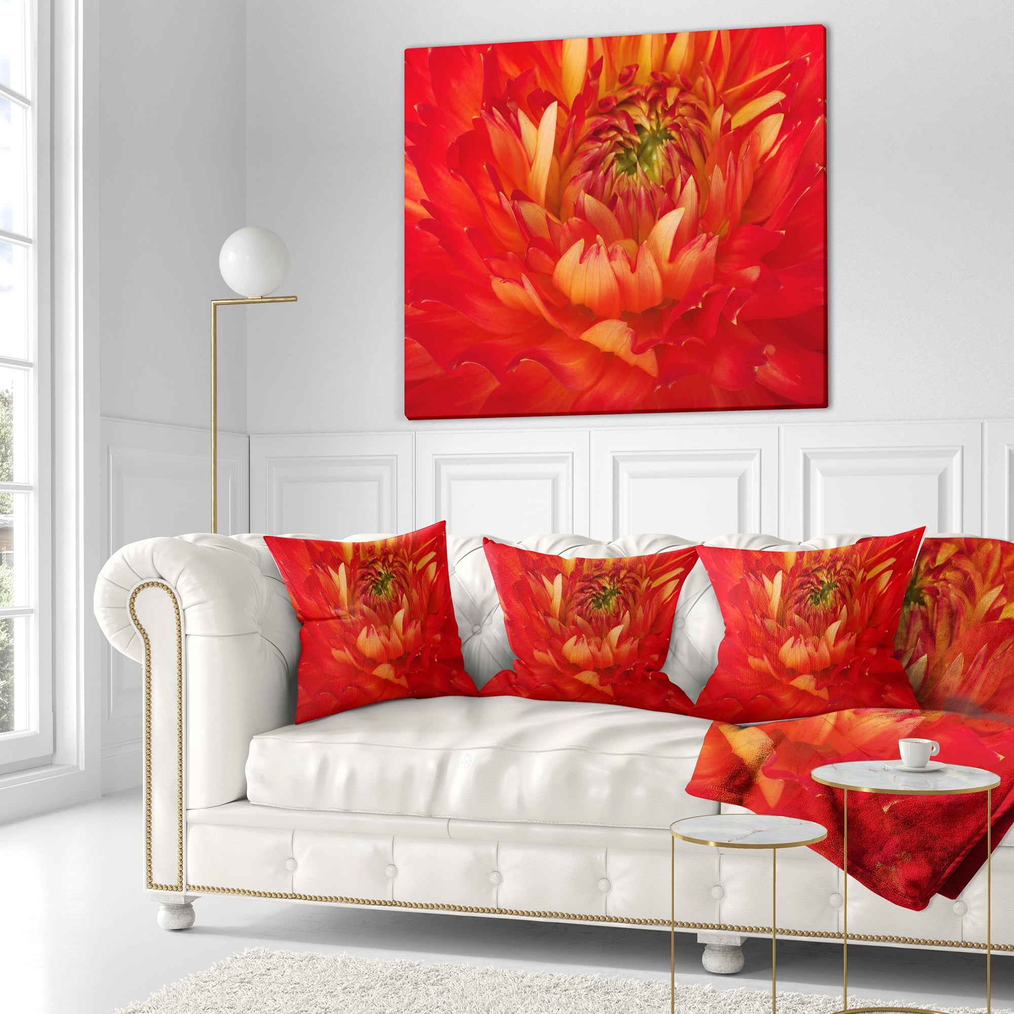 Designart Bright Red Close Up Flower Petals - Floral Throw Pillow - 16x16