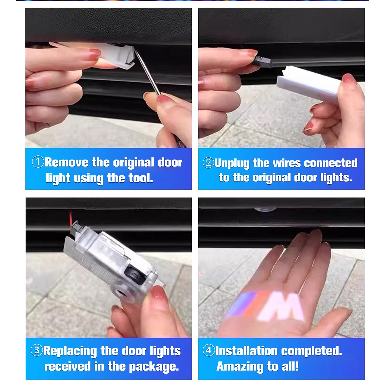 JABUUO 4Pcs Car Door Lights Puddle Lights Compatible With 1/2/3/4/5/6/7/8/M/Z/GT/X1/X2/X3/X4/X5/X6/X7/Series Door Lights Logo LED Welcome Shadow Courtesy Projector Accessories