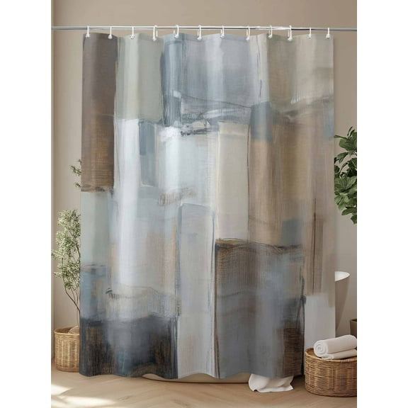 Shower Curtain, Brown Gray Gradient Color Block Waterproof Shower Curtain Set with Hooks for Bathroom Showers,Stalls and Bathtubs,72x72In Abstract Oil Painting Art