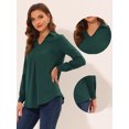 thumbnail image 2 of Túnica informal Allegra K de manga 3/4 con cuello en punta y plisado para mujer Verde oscuro XL, 2 of 5