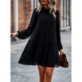 thumbnail image 4 of Inadays 2023 Women's Spring Summer Long Sleeve Dress Ruffle Mock Neck Tiered Mini Babydoll Dress Casual Swing Tunic Shift Dresses, Black, L, 4 of 8