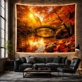 thumbnail image 6 of Wooden Arched Bridge in Autumn Forest with Maple Leaves, Serene Rustic for Nature Lovers, Scenic Wall Art Decor, Housewarming Gift Tapestry Wall Hanging for Living Room and Bedroom, 6 of 7