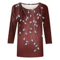 thumbnail image 4 of 2025 Women Trendy 3/4 Sleeve Tops Summer Floral Print T-Shirts Casual Crewneck Tunic Top Basic Tees, 4 of 5