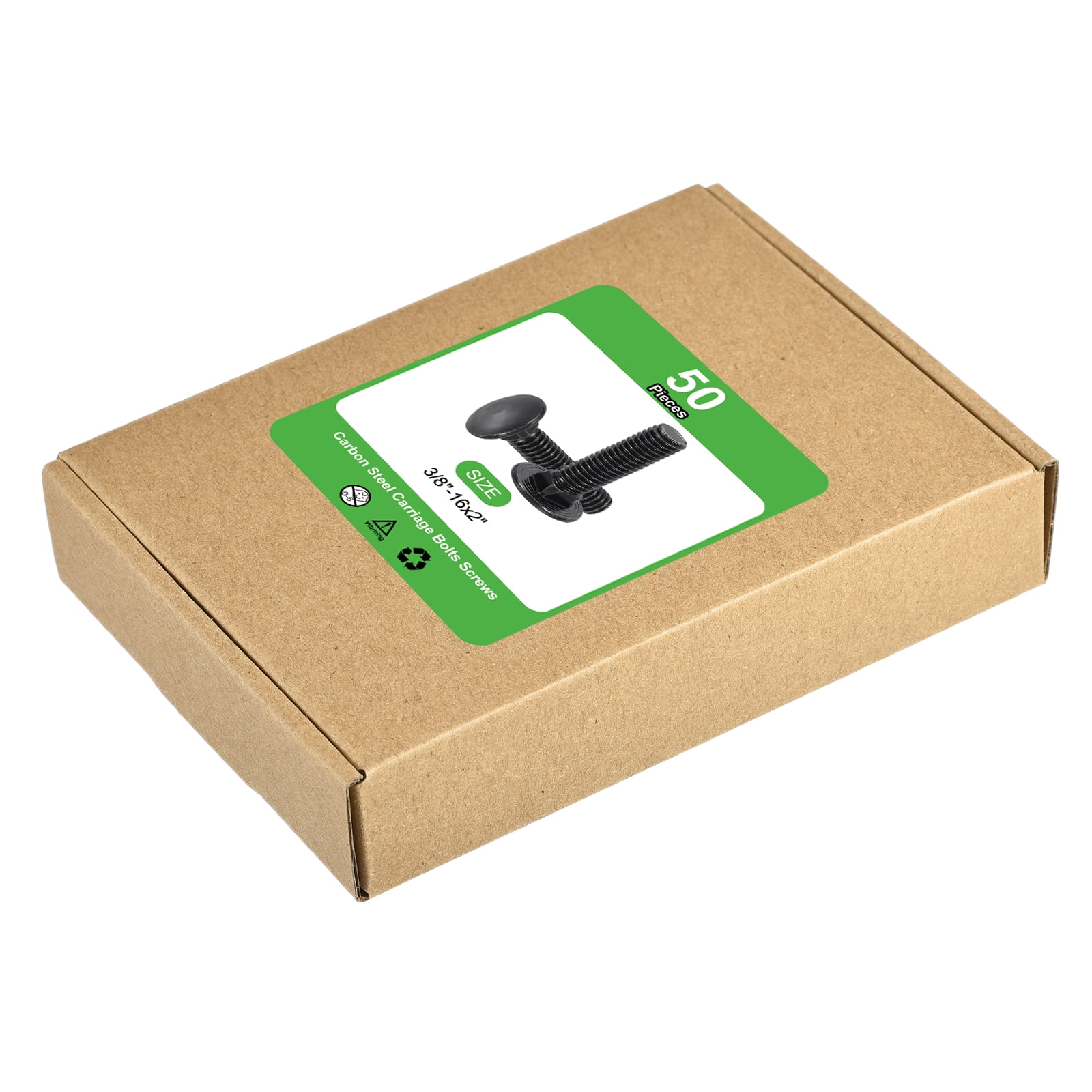 Uxcell 50Pack 3/8"-16x2" Carbon Steel Carriage Bolts Round Head Square Neck, Black