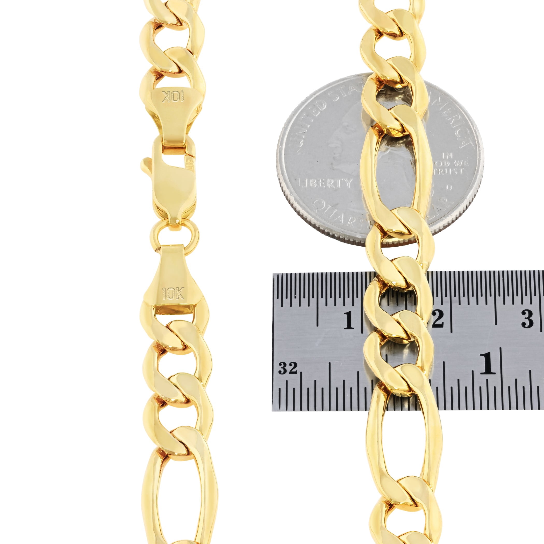 Nuragold 10K Real Yellow Gold Figaro Link Chain Necklace 16"-30" (2mm-9mm) Italian Jewelry for Men & Women