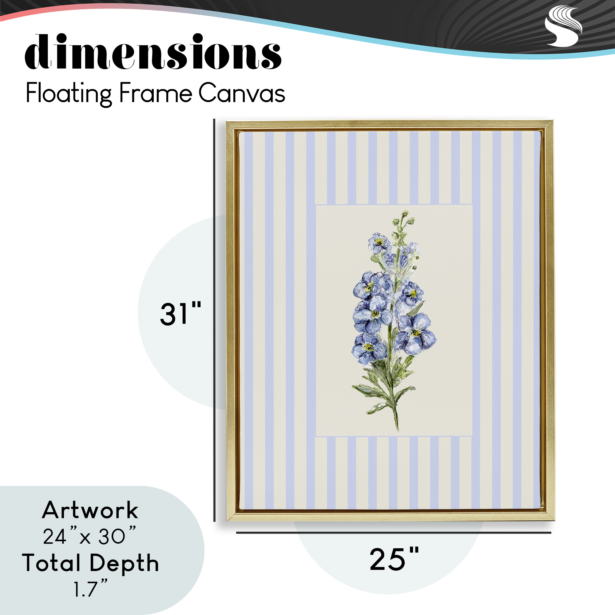 Blue Stripe Larkspur Gold Framed Floater Canvas Wall Art, design by Lisa Wehmeyer