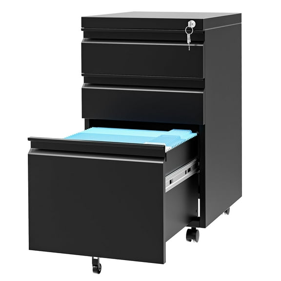 Danolapsi 3 Drawers File Cabinet On Wheels Under Desk,Metal Rolling File Cabinets with Lock for Home Office, Un-Assembled Filing Cabinet with Lock