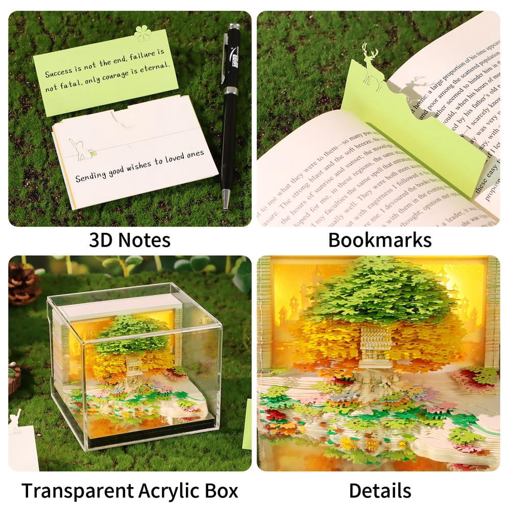 3D Time Piece Calendar, 2026 Desk Calendar With LED Light, 3d Tree Memo Pad Creative Desk Calendar, Christmas Gift for Colleague Friend, Desktop Decoration