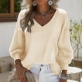 thumbnail image 2 of Sexlip Womens Long Sleeve V Neck Sweaters Fall Casual Classic Soft Loose Fit Basic Pullover Jumper Top Beige XL, 2 of 3