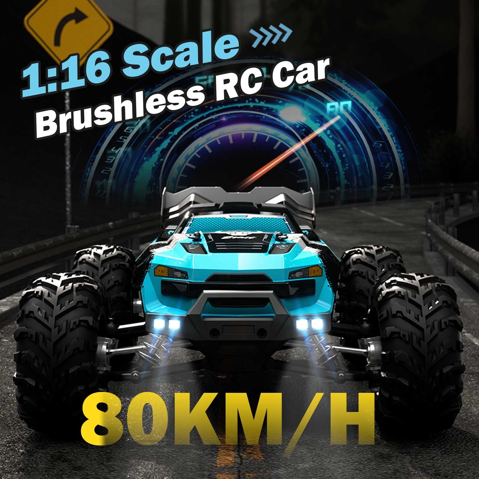 1:16 Scale Fast RC Car, 80KPH High Speed Brushless 4WD Off-Road Monster Truck, 2.4GHz Remote Control, All-Terrain Racing Toy for Adults and Boys