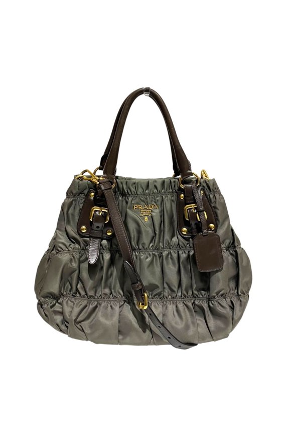 Pre-Owned Prada Gathered Bag Handbag Tessuto Gaufre Nylon Leather BN1788