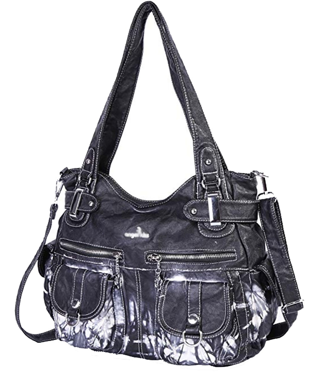Over Earth Soft Leather Handbags for Women Crossbody Purses Multi Pockets Shoulder  Bags Messenger Bag Medium(O120E UG Black): Handbags