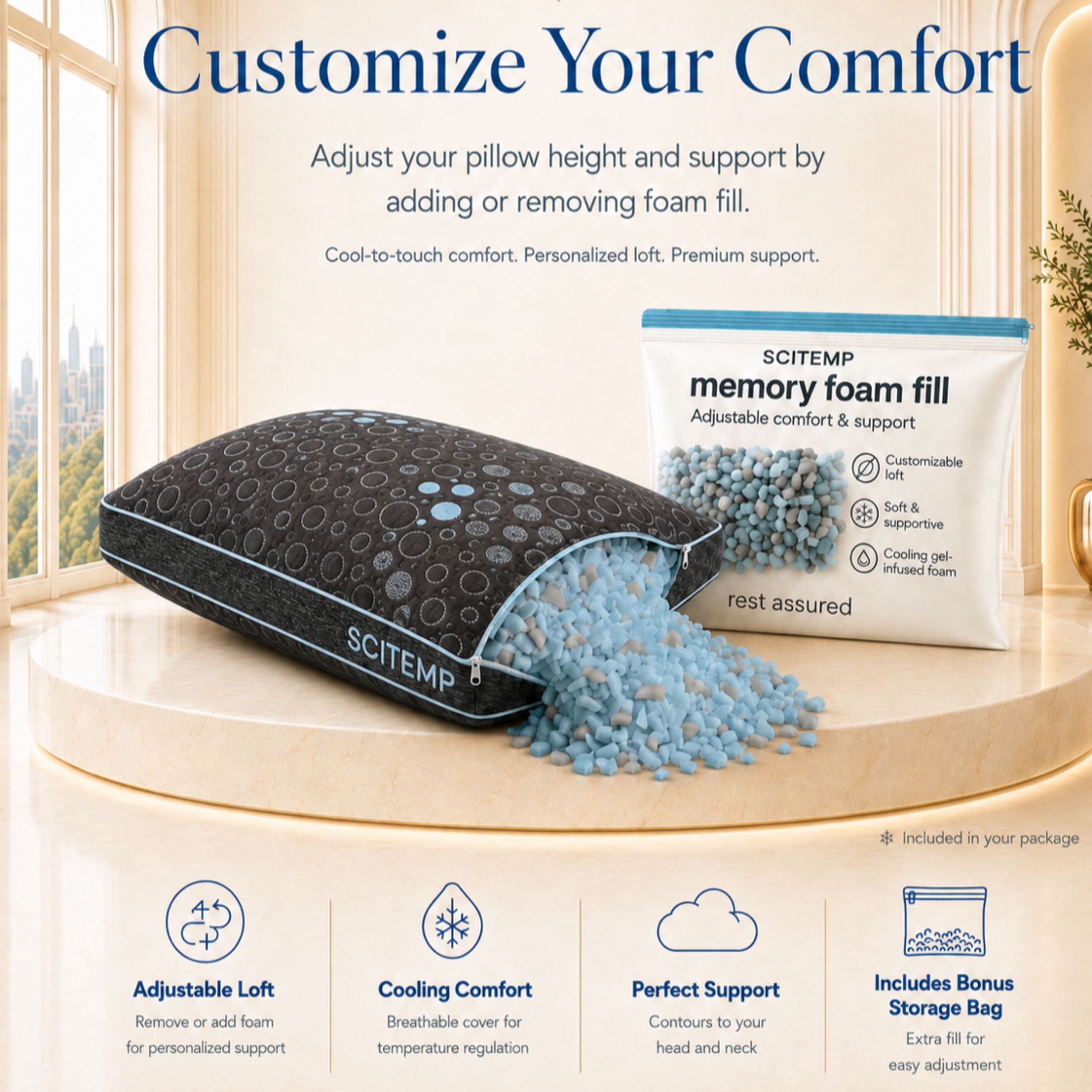 SciTemp by Somn Company 7-Piece Sleep Solution 14" Graphene + IceTech Cooling Memory Foam Mattress, Twin.