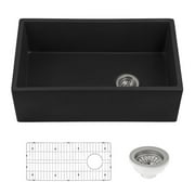 Ruvati 30-inch Matte Black Fireclay Offset Drain Kitchen Sink Single Bowl
