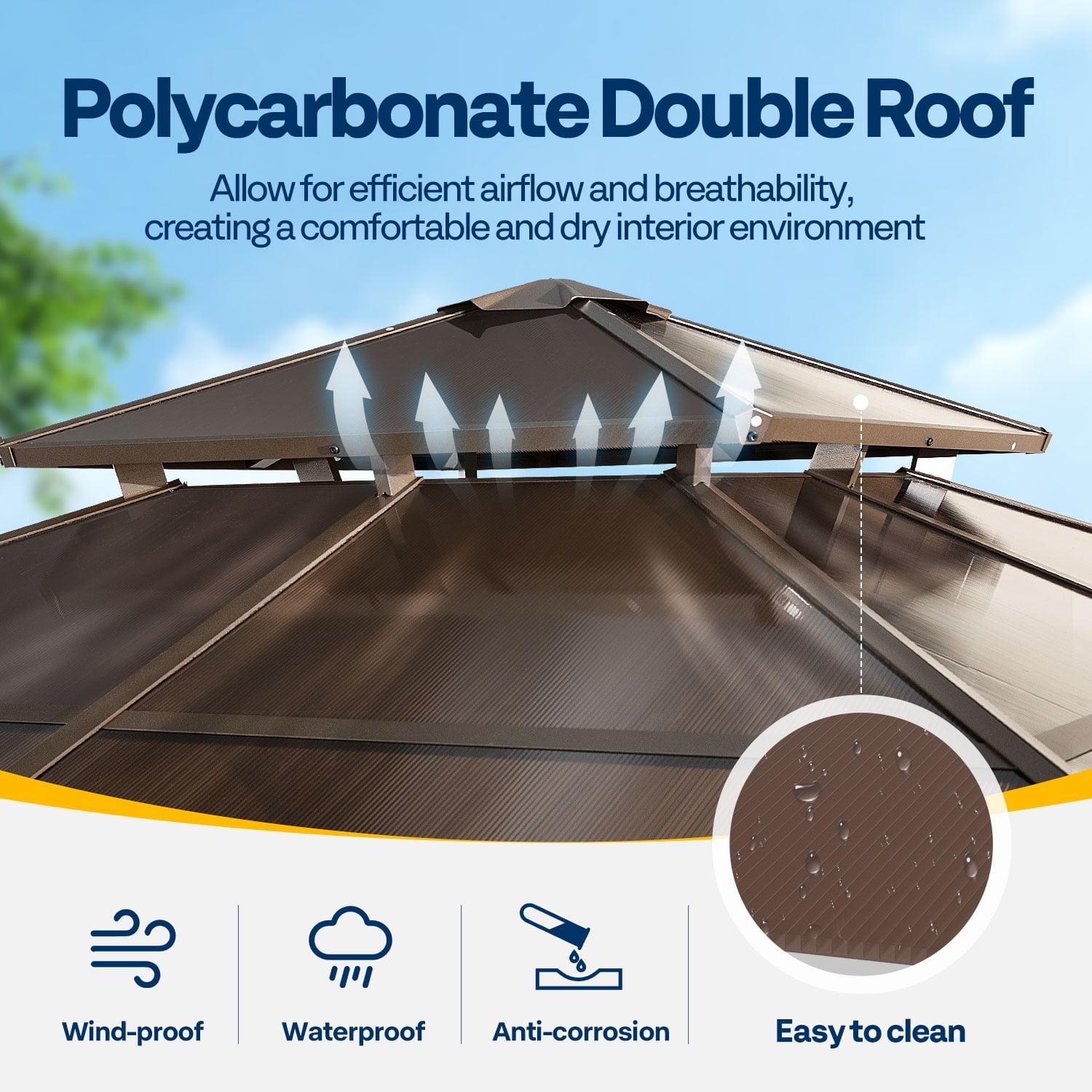 VIVOHOME 10' x 13' Double Roof Hardtop Gazebo, Polycarbonate Roof & Aluminum Alloy Frame with Netting & UV-Proof Privacy Curtain