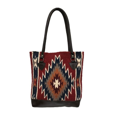 - Ladies Tote Purse Handwoven Artisan Wool Bag Genuine Leather Bottom Southwest O