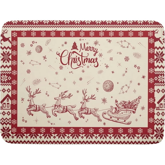 Christmas Moose Dish Drying Mat 16x18 Inch Merry Christmas Deer Drying Mat for Kitchen Counter Cute Christmas Elk Drying Mat Absorbent Microfiber Drying Pad Christmas Decorations for Countertop