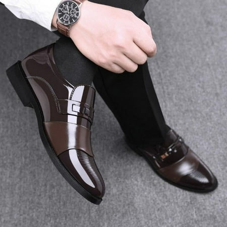 Men s formal leather shoes business casual fashion simple pedal lazy shoes Zkysteio
