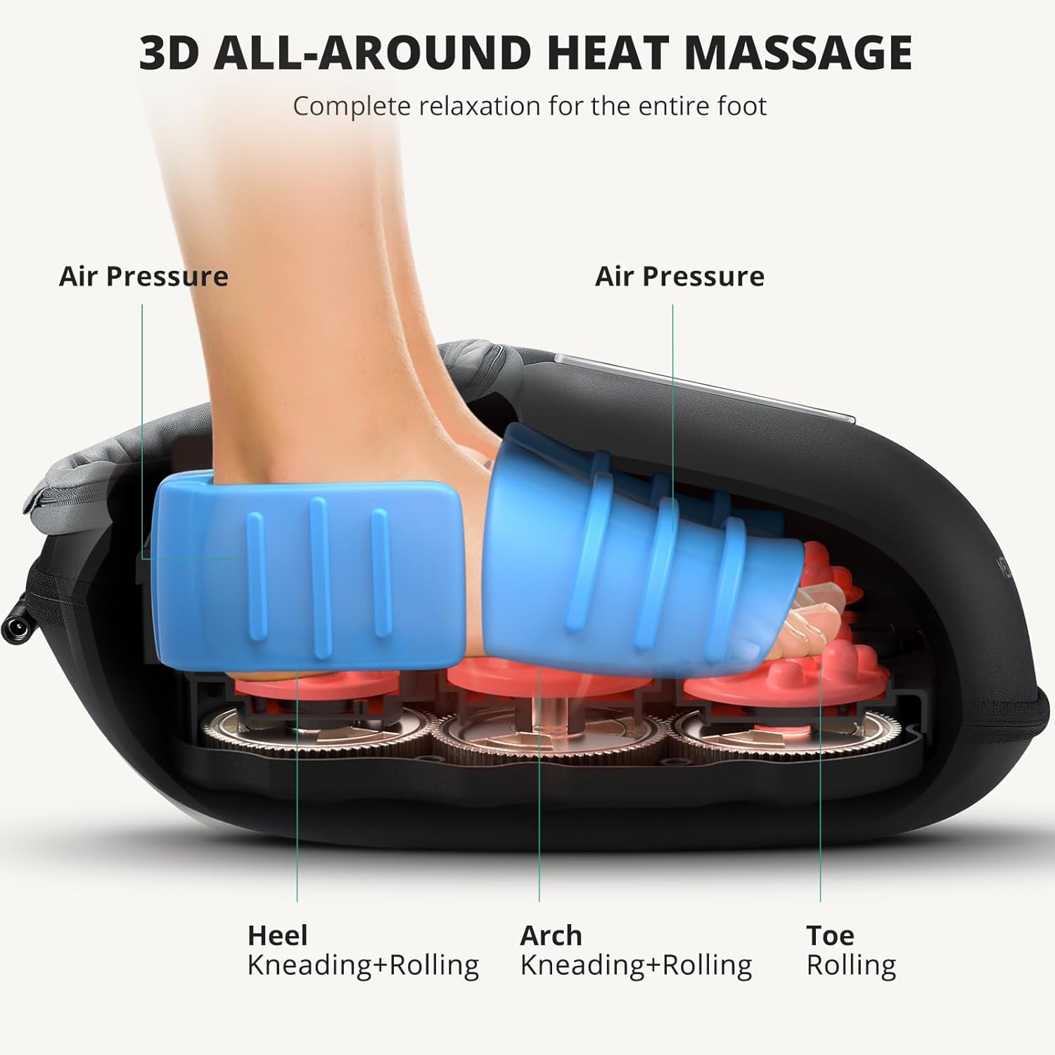 Heated Foot Massager with Shiatsu Kneading and  Pressure for Tired Muscles Relief