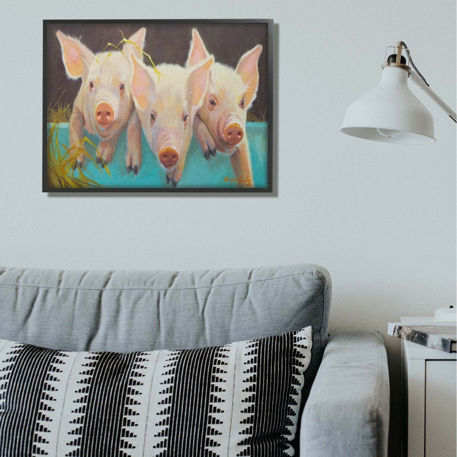 The Stupell Home Decor Collection Pink Piglets In A Blue Pail Painting Wall Art