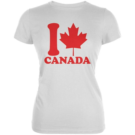 I Love Maple Leaf Heart Canada Juniors Soft T Shirt White X-LG