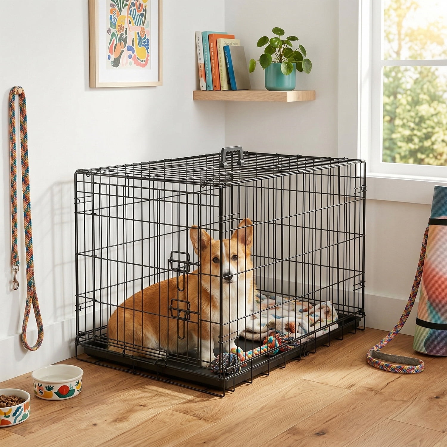 FDW 30 inch Dog Crate Pet Cage with Metal Folding Design Plastic Tray Indoor Outdoor Dog Kennel Cage for Small and Medium Dogs,Black
