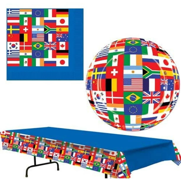 Around-the-World Flags Party Decorations Kit with Tablecover ...