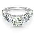 thumbnail image 2 of Gem Stone King 925 Sterling Silver Green Prasiolite White Created Sapphire and White Moissanite Engagement Ring for Women (1.33 Cttw, Gemstone, Round 6MM and 3MM, Size 8), 2 of 4