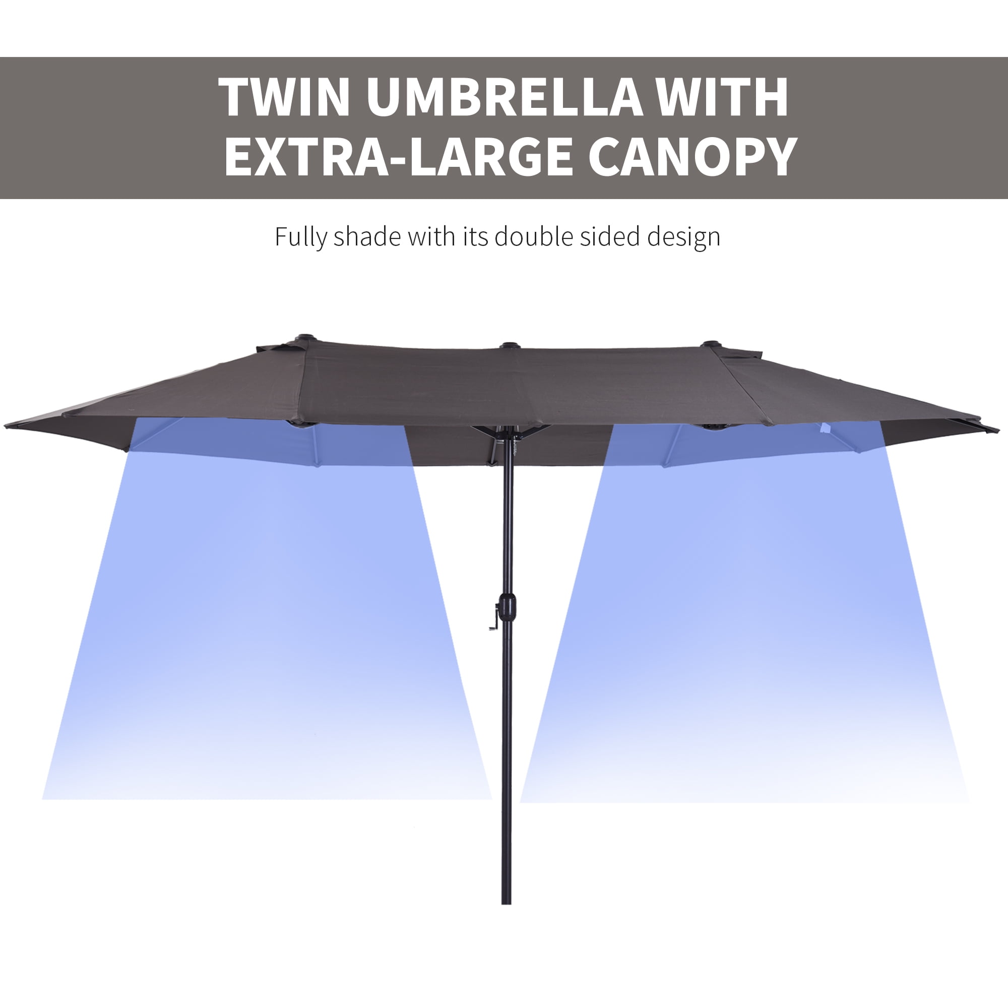 Outsunny 15' Extra Large Double Patio Umbrella for Pool, Gray