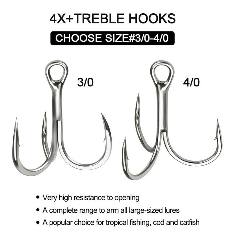 5Pcs/SET Rust-Proof Angling Supplies Fishing Accessories Salt Water  Fishhooks 4X Treble Hook Sea Trolling Triple Anchor Hooks 4/0 