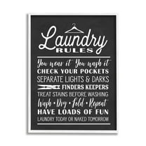 Stupell Industries Laundry Room Rules Hanger Clothespin Icons Black White Country Painting White Framed Art Print Wall Art, 16 x 20, Design by Lettered and Lined