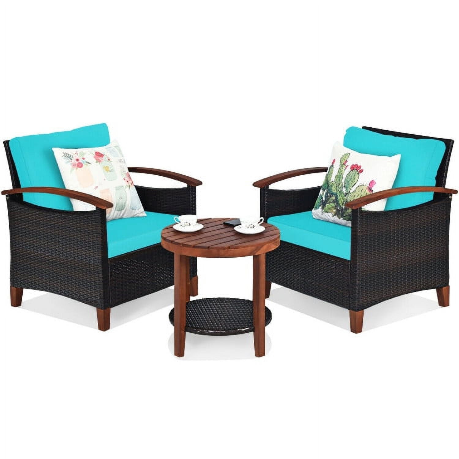 Aimee Lii 3 Pieces Patio Rattan Furniture Set with Washable Cushion and Acacia Wood Tabletop, Small Patio Set, A-Turquoise Aimee Lii 3 Pieces Patio Rattan Furniture Set with Washable Cushion and Acacia Wood Tabletop, Small Patio Set, A-Turquoise