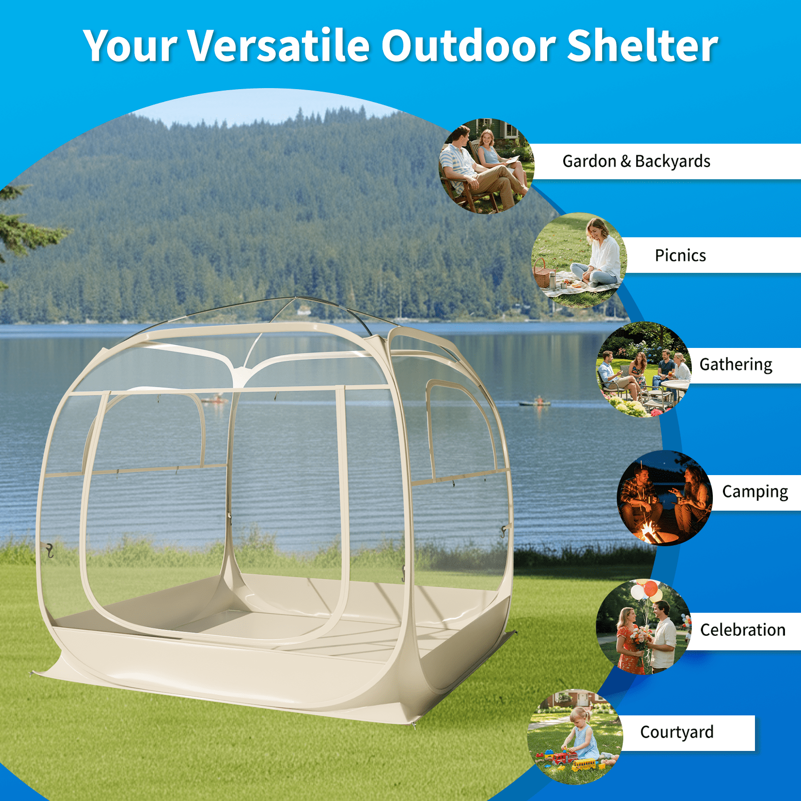 TABU Pop Up Bubble Tent, Sports Tent for 4-5 People, Portable Weatherproof Clear Tent, 6 x 6 ft