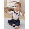 thumbnail image 6 of CARETOO Baby Boy Clothes Newborn Infant Outfit Shirt+Bowtie Beret+Suspender Pant Suit Clothing Set, 6 of 15