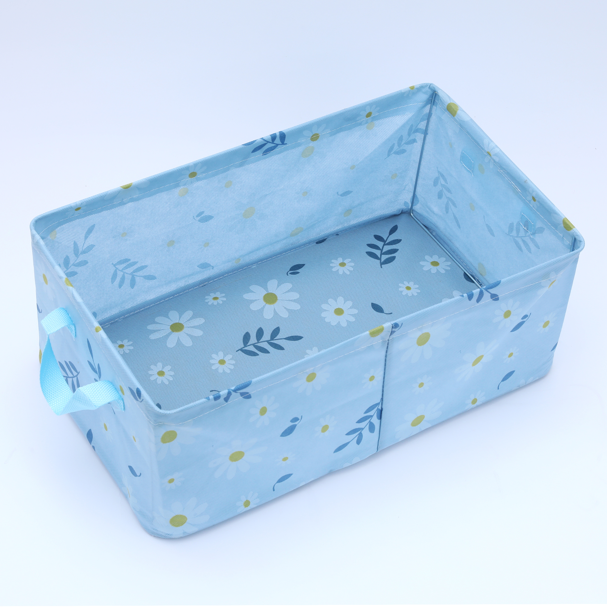 Unique Bargains Storage Cube Collapsible Storage Basket with Handles for Shelves 1pk Blue